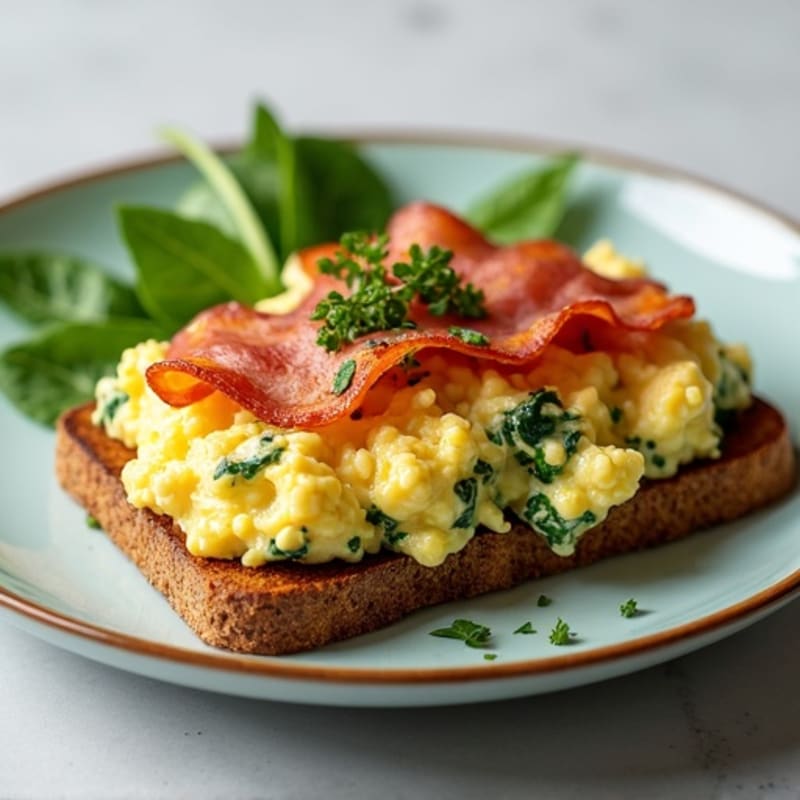 Egg White Scramble with Spinach and Turkey Bacon on Toast