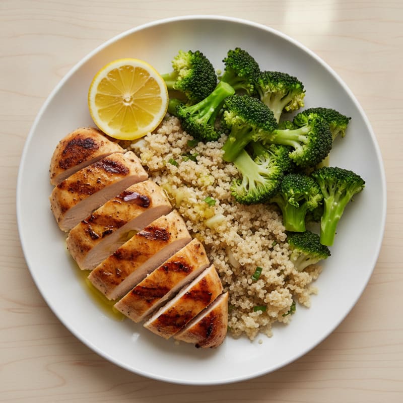 Grilled Chicken Breast with Quinoa and Steamed Broccoli