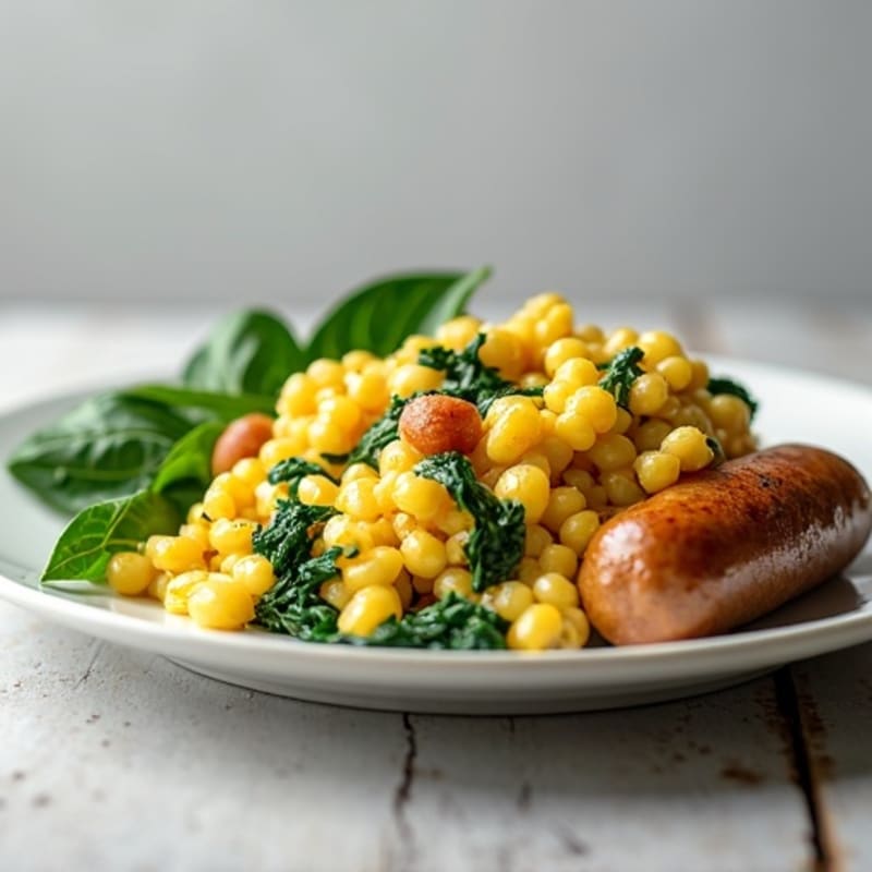 Egg White Scramble with Turkey Sausage and Sautéed Spinach