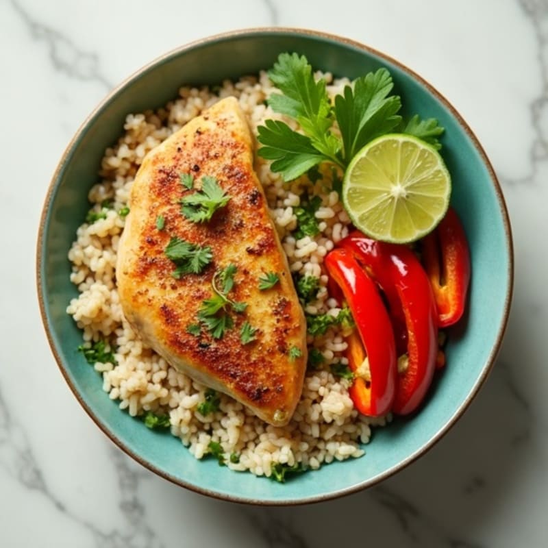 Cilantro-Lime Chicken Rice Bowl with Roasted Sweet Peppers