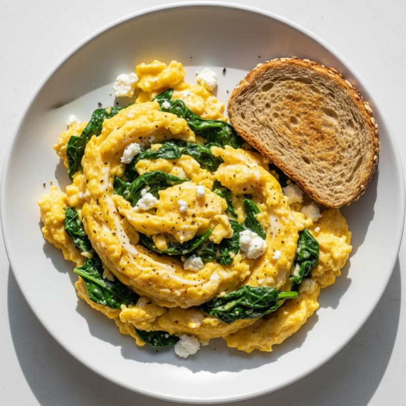 Creamy Spinach and Feta Scrambled Eggs