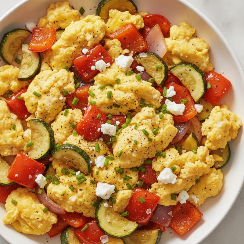 Hearty Scrambled Eggs with Roasted Vegetables