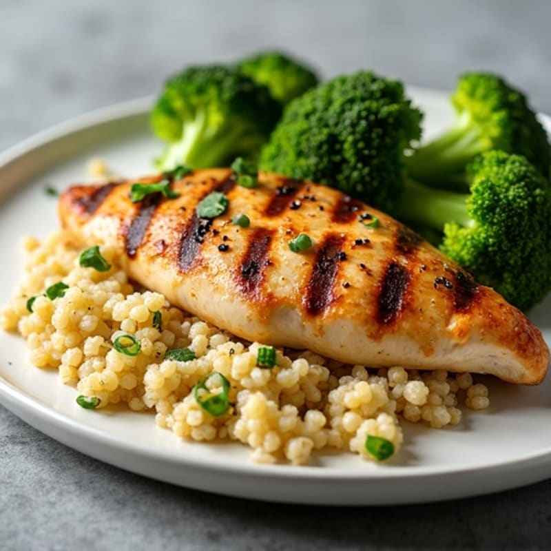 Grilled Chicken Breast with Quinoa and Roasted Broccoli