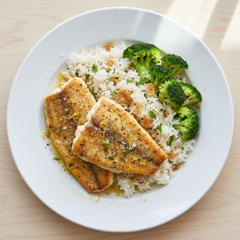 Lemon-Herb Baked Tilapia with Garlic Rice