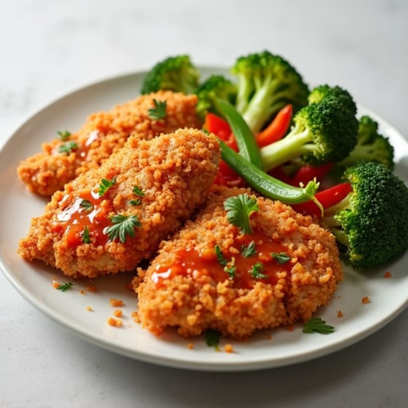 Crispy Chicken with Sweet and Spicy Sauce and Stir-Fried Vegetables
