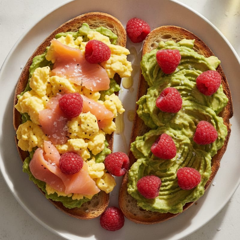 Scrambled Eggs with Smoked Salmon and Avocado Toast