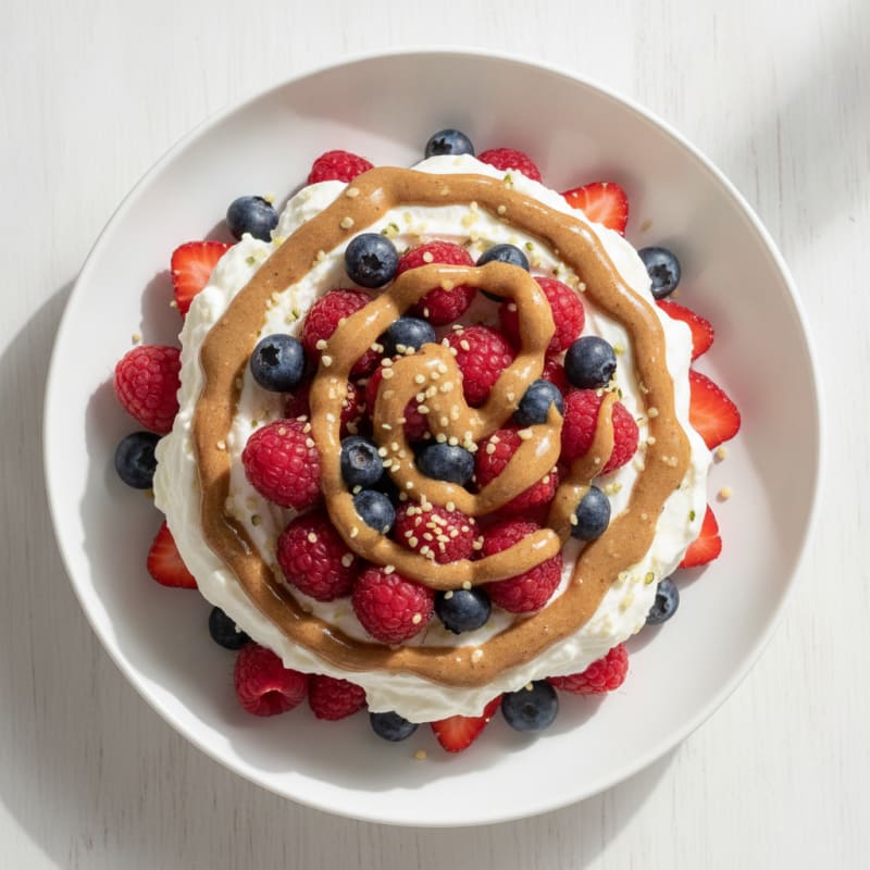 Greek Yogurt Protein Parfait with Mixed Berries and Almond Butter
