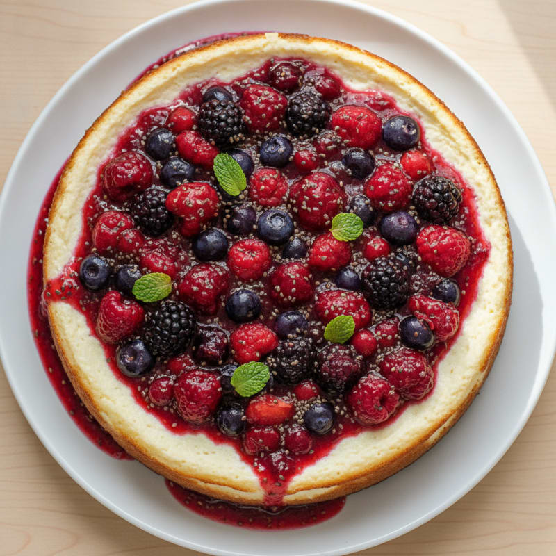 Greek Yogurt Protein Cheesecake with Mixed Berries
