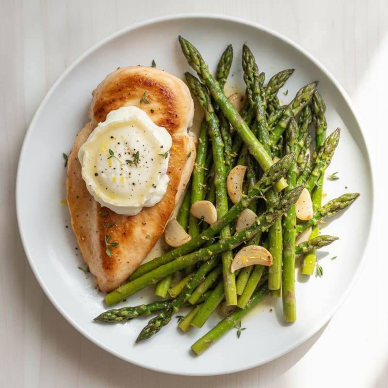 Goat Cheese Chicken with Roasted Asparagus