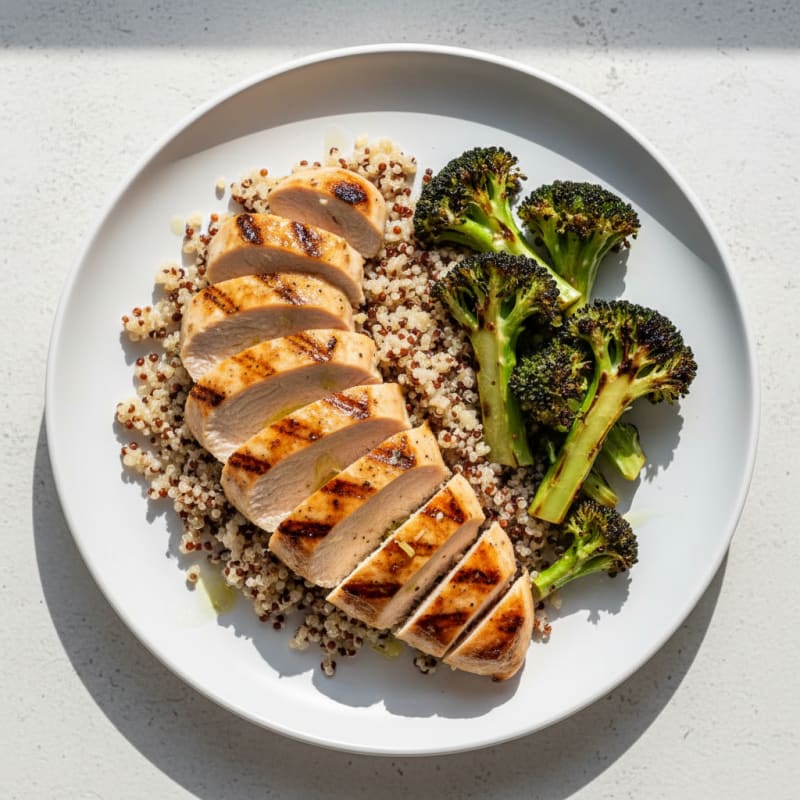 Grilled Chicken Breast with Quinoa and Roasted Broccoli