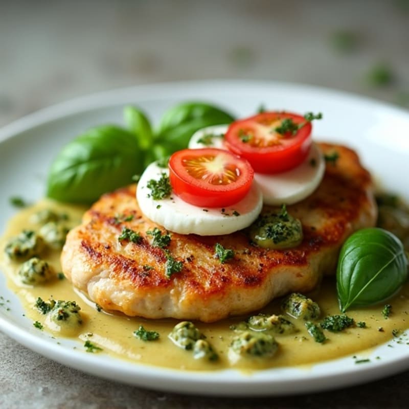 Pan-Seared Chicken with Creamy Basil Pesto and Fresh Caprese