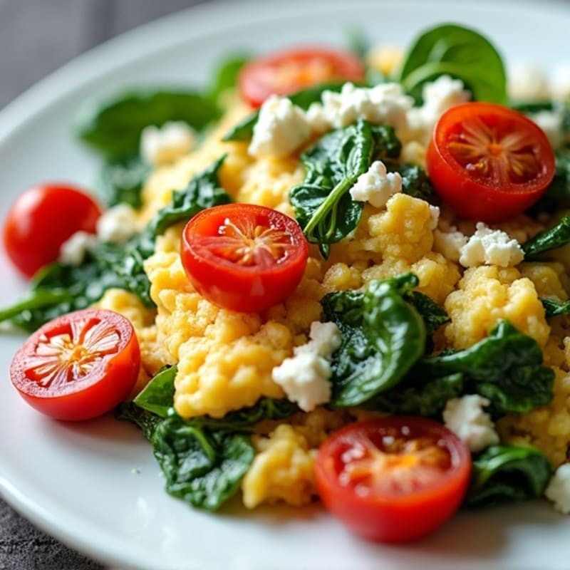 Egg White and Spinach Scramble with Feta and Roasted Tomatoes