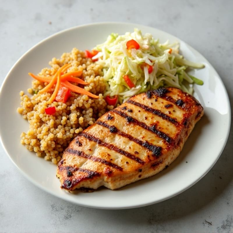 Grilled Chicken Breast with Crunchy Cabbage Slaw and Quinoa