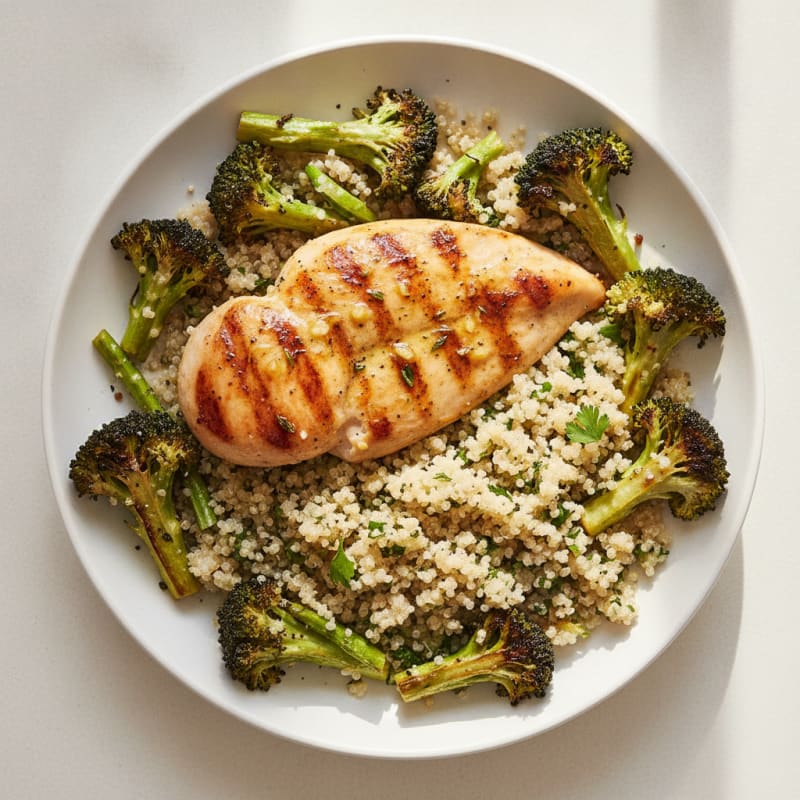 Grilled Chicken Breast with Roasted Broccoli and Quinoa
