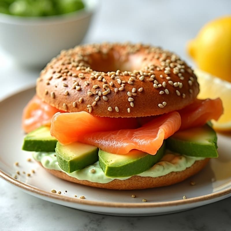 Smoked Salmon and Creamy Avocado Whole Wheat Bagel