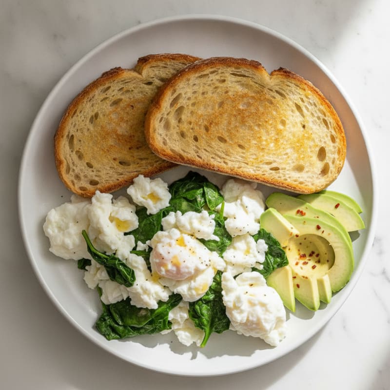 Egg White Scramble with Sourdough Toast and Fresh Avocado