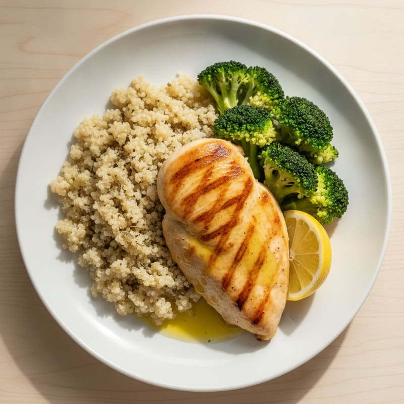 Grilled Chicken Breast with Quinoa and Steamed Broccoli