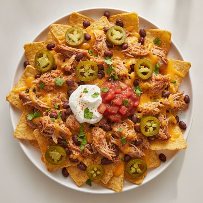 Smoky Pulled Pork Nachos with Pickled Jalapeños