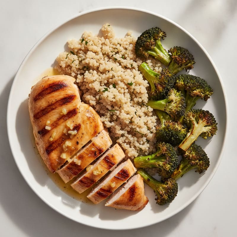 Grilled Lemon Garlic Chicken Breast with Quinoa and Roasted Broccoli