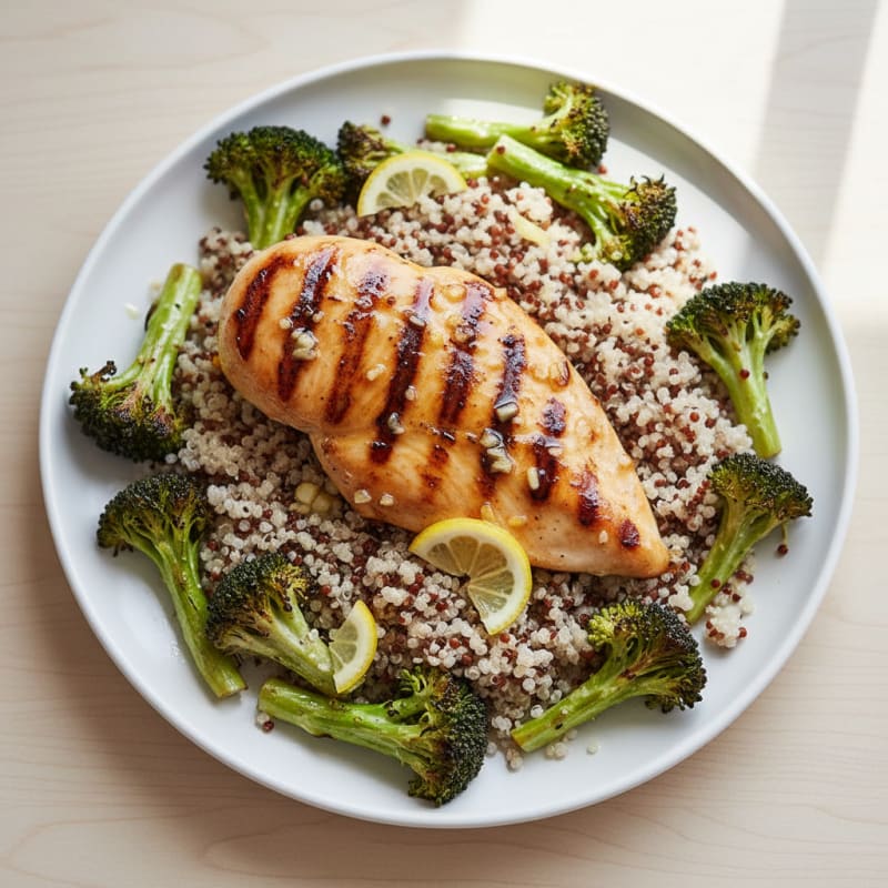 Grilled Chicken Breast with Quinoa and Roasted Broccoli
