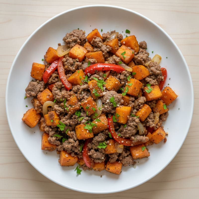 Sweet Potato and Ground Beef Hash