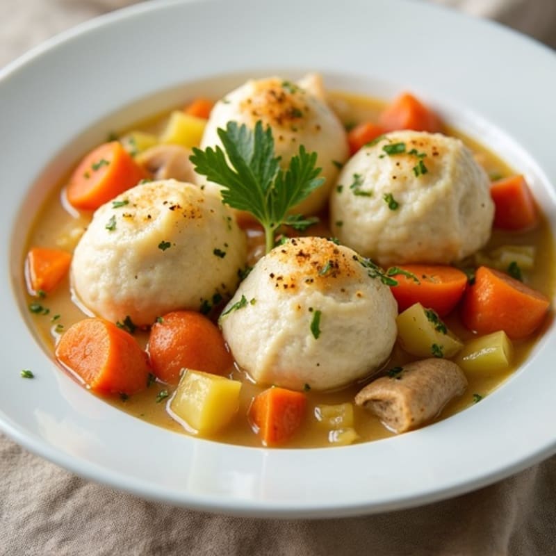 Creamy Chicken and Vegetable Stew with Light Herb Dumplings