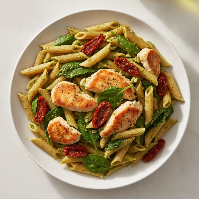 Pesto Chicken Pasta with Sun-Dried Tomatoes