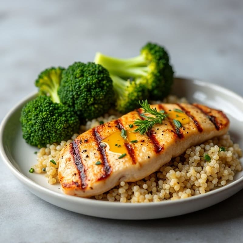 Grilled Chicken Breast with Quinoa and Roasted Broccoli