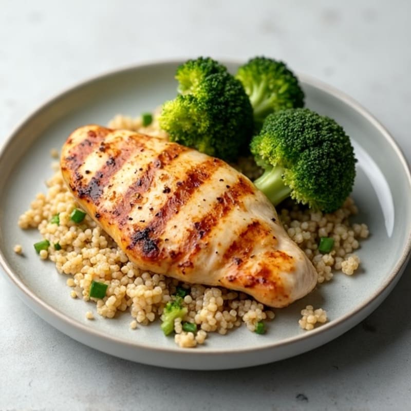 Grilled Chicken Breast with Roasted Broccoli and Quinoa