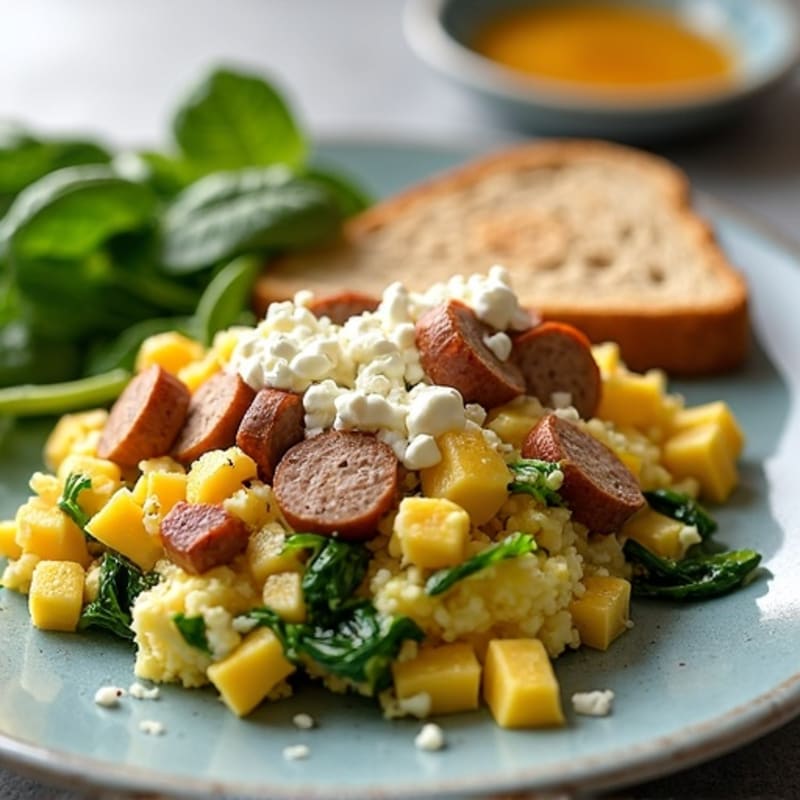 Egg White and Spinach Scramble with Turkey Sausage