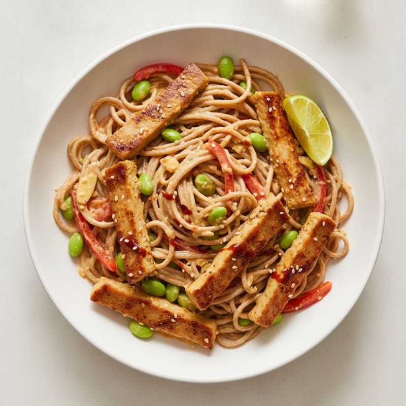 Spicy Almond Noodles with Seitan