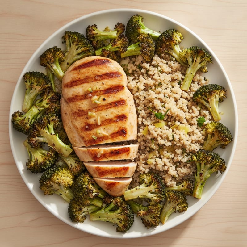 Grilled Chicken Breast with Roasted Broccoli and Quinoa
