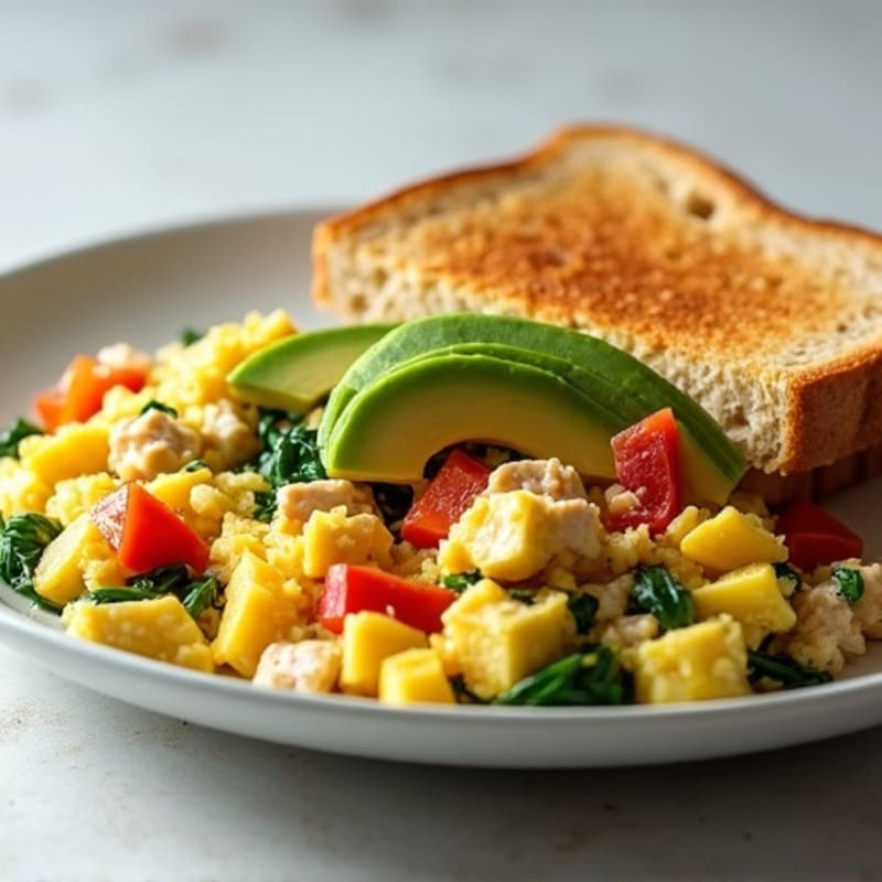 Egg and Chicken Veggie Scramble with Toasted Bread