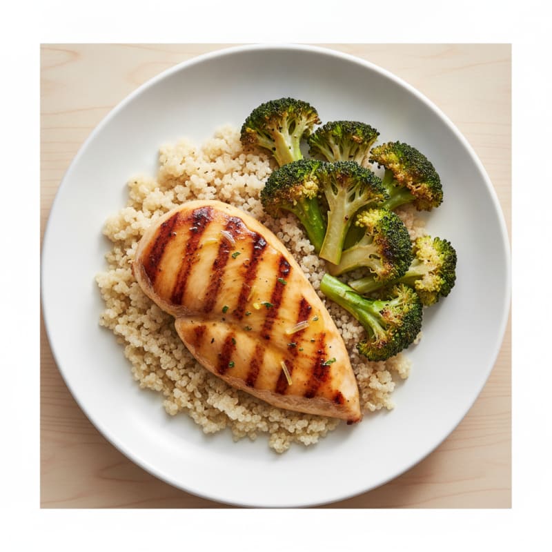 Grilled Chicken Breast with Roasted Broccoli and Quinoa