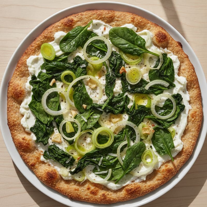 Spinach Leek and Onion White Pizza