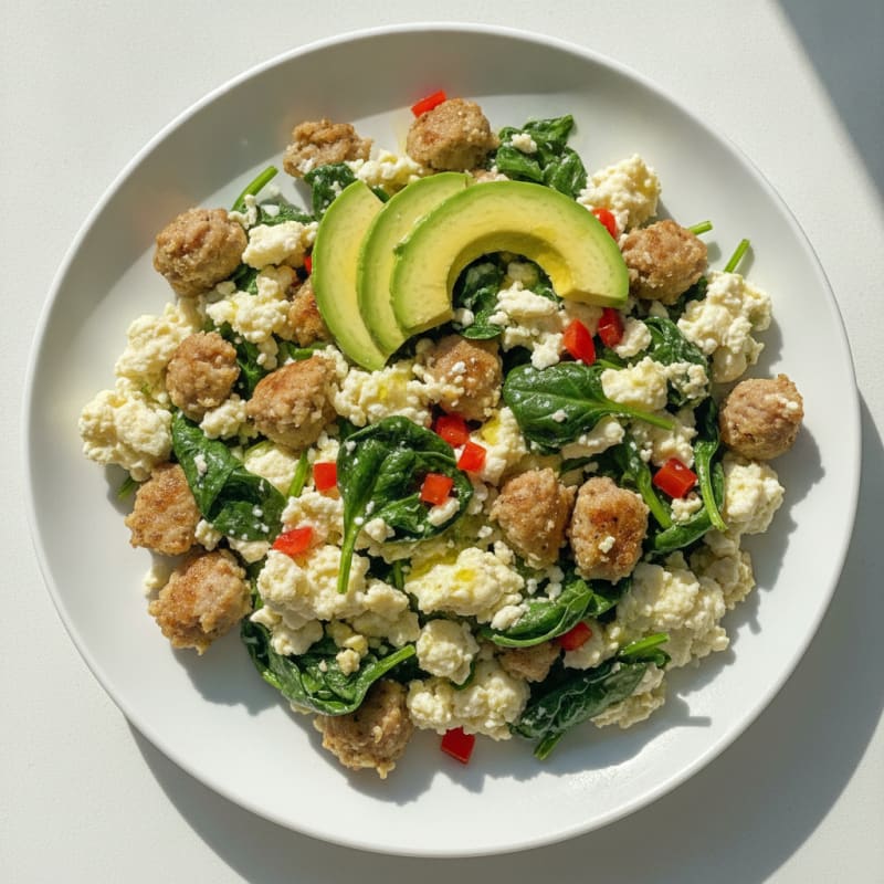 Egg White and Turkey Sausage Scramble with Spinach