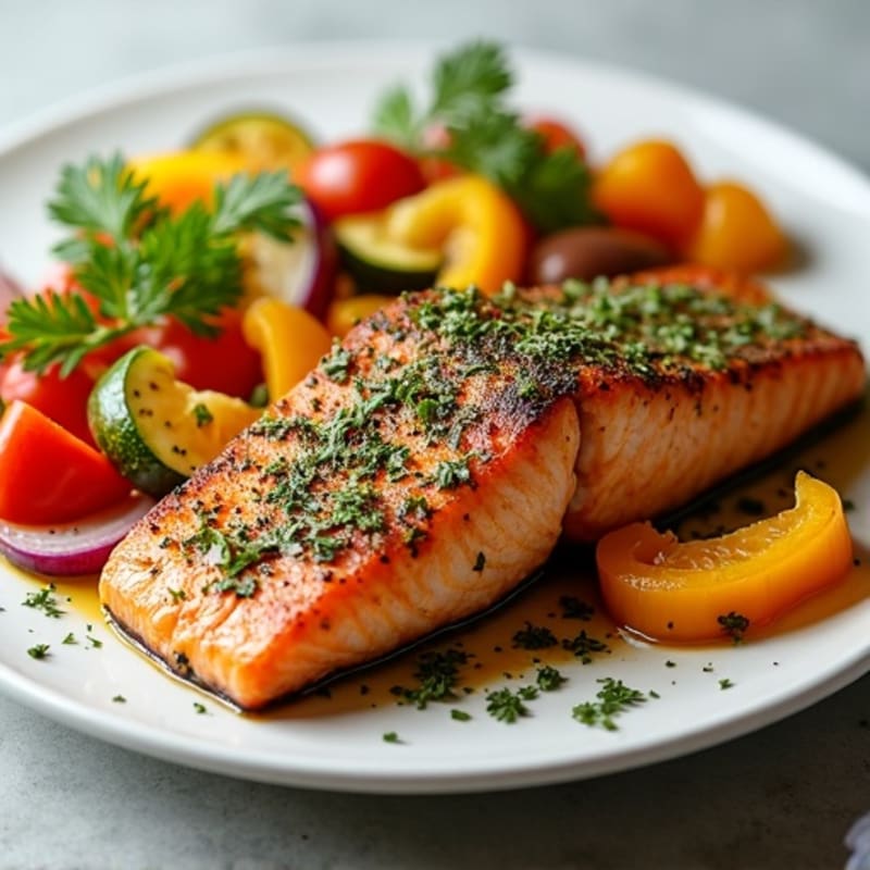 Herb-Crusted Baked Salmon with Roasted Vegetables