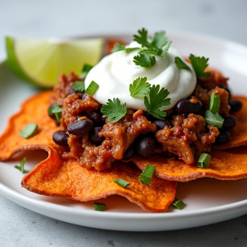 Crispy Sweet Potato Nachos with Smoky Pulled Pork