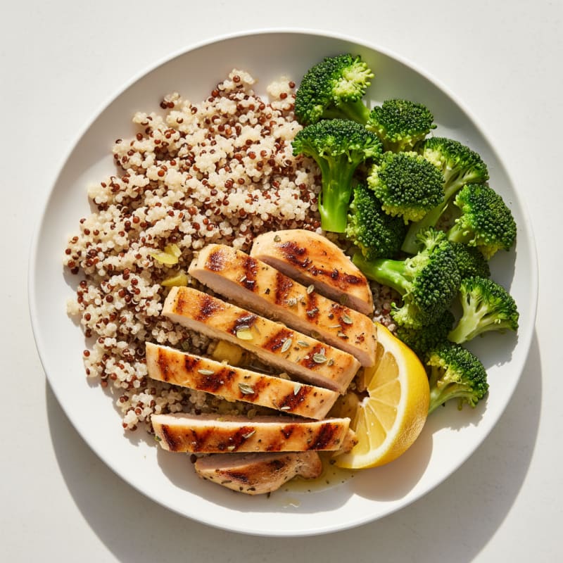 Grilled Chicken Breast with Quinoa and Steamed Broccoli