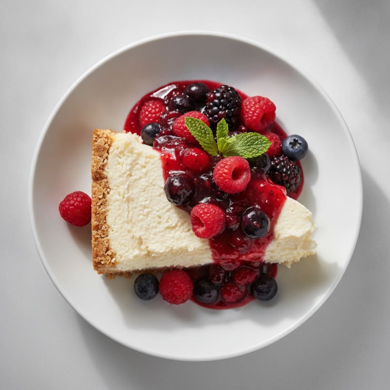 Greek Yogurt Protein Cheesecake with Mixed Berries