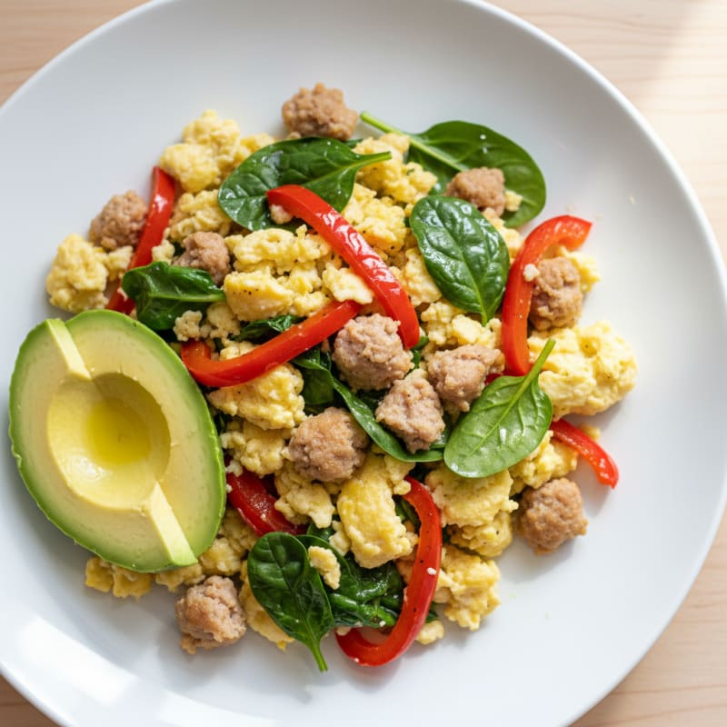 Egg White Veggie Scramble with Turkey Sausage