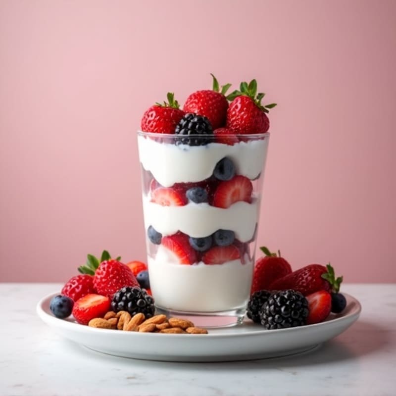 Greek Yogurt Protein Parfait with Mixed Berries and Almonds