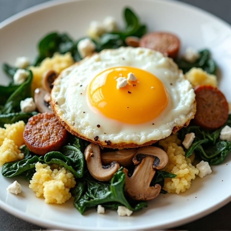 Egg White and Turkey Sausage Scramble with Spinach and Mushrooms