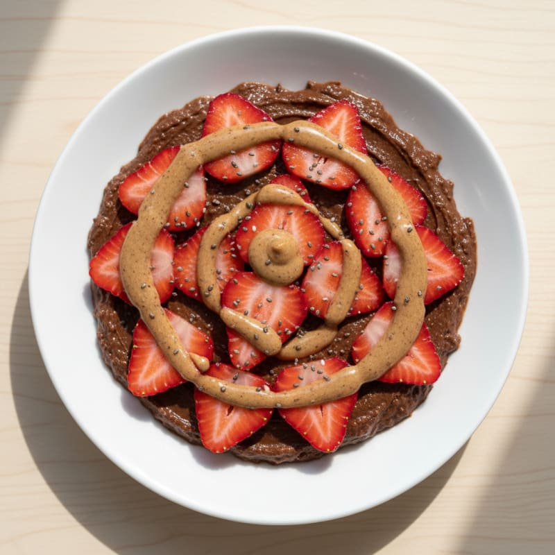 Silky Chocolate Protein Pudding with Sliced Strawberries