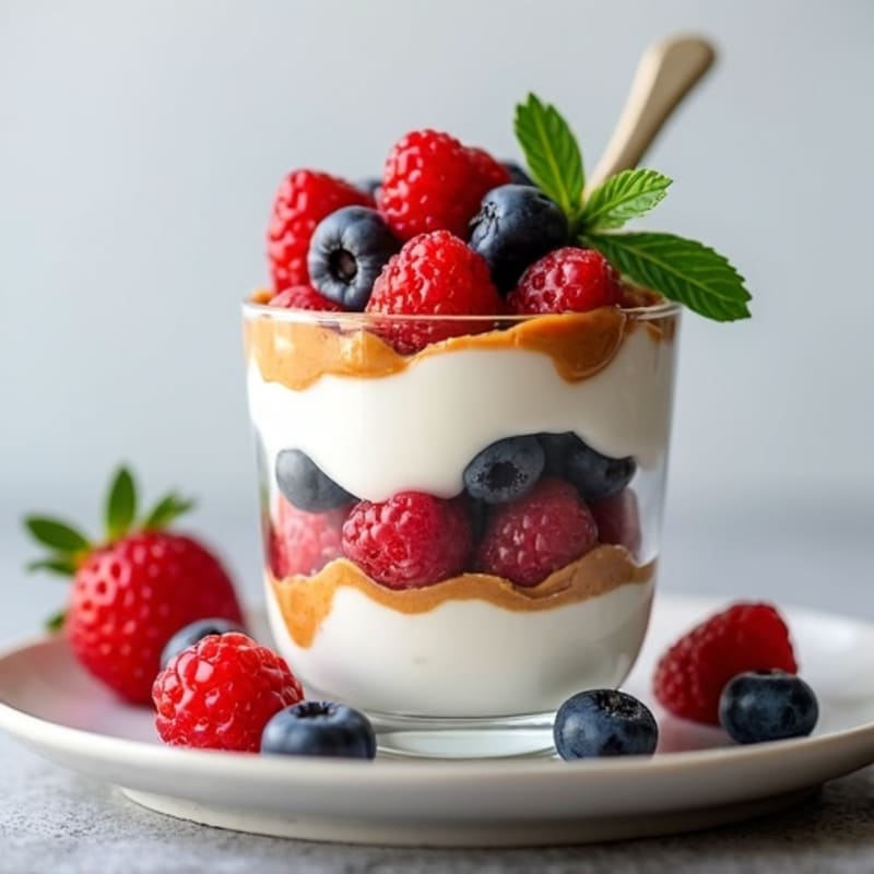 Greek Yogurt Protein Parfait with Berries and Almond Butter
