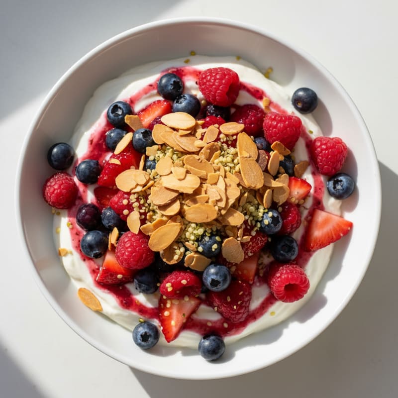 Greek Yogurt Protein Parfait with Mixed Berries and Almonds
