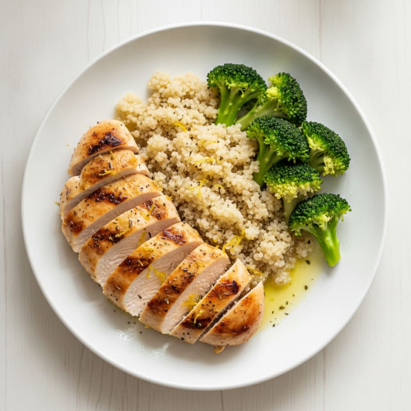 Grilled Chicken Breast with Quinoa and Steamed Broccoli