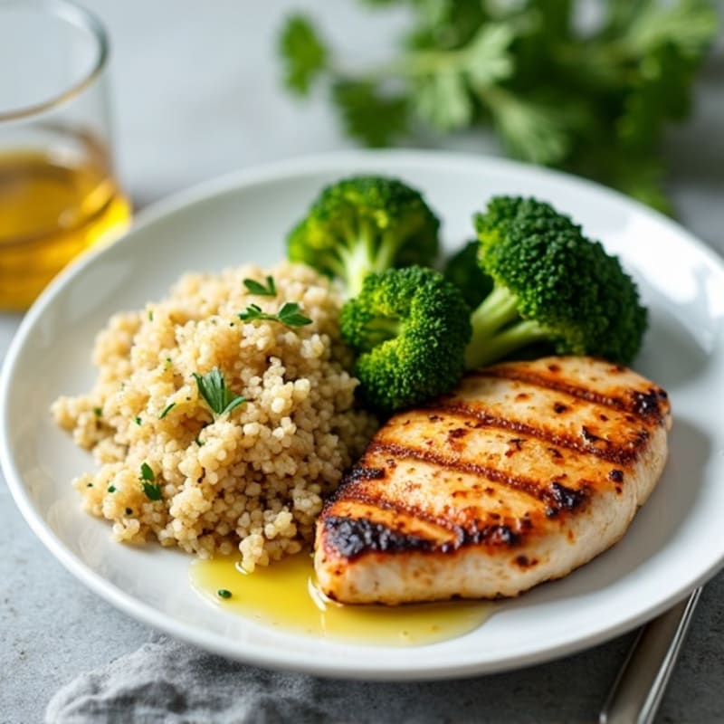 Grilled Chicken Breast with Quinoa and Steamed Broccoli