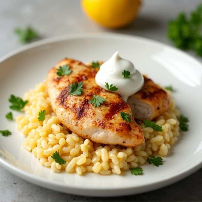 Chicken with Creamy Lemon Risotto and Tangy Yogurt