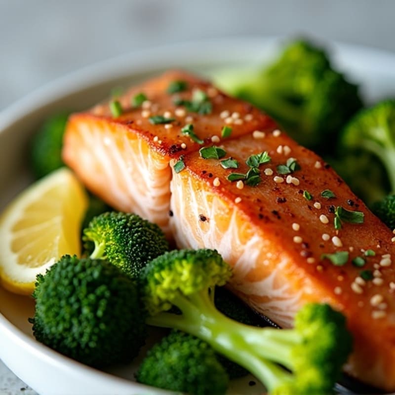Crispy Pan-Seared Salmon with Lemon Garlic Broccoli
